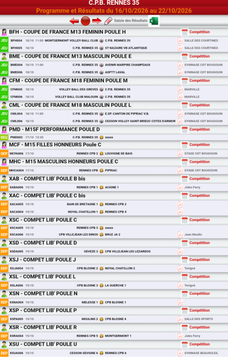 Match du weekend 17-18 octobre