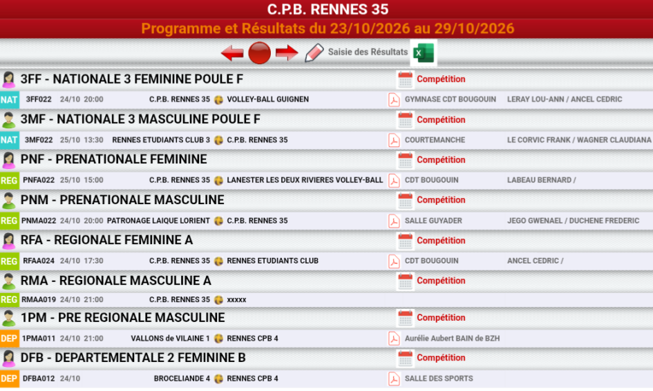 Match du weekend 24-25 octobre